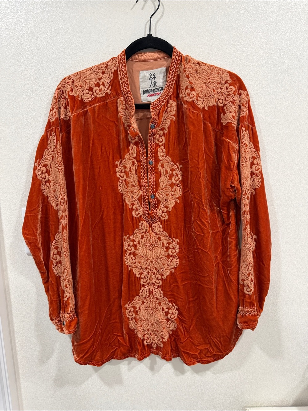 Johnny Was Embroidered Velvet Tunic in Burnt Orange